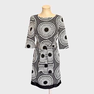 Zara Basic Monochrome Geometric Print Belted Sheath Dress